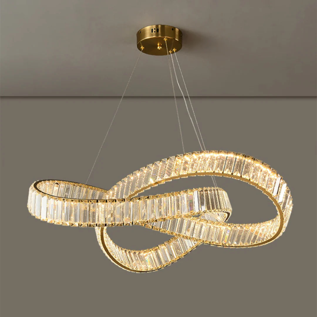 Lámpara de Araña de Cristal Redonda con Anillo Dorado
