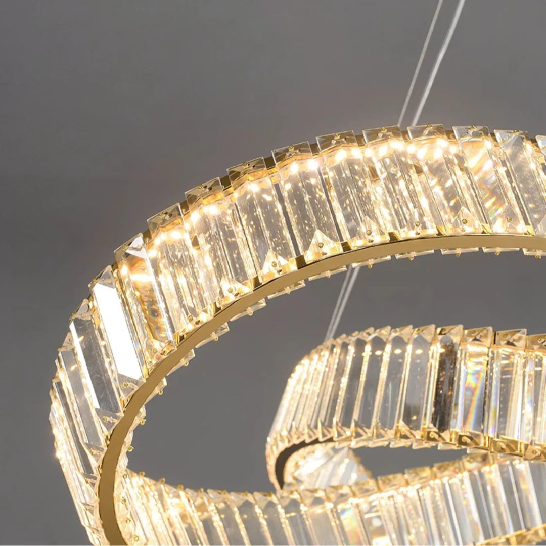 Lámpara de Araña de Cristal Redonda con Anillo Dorado