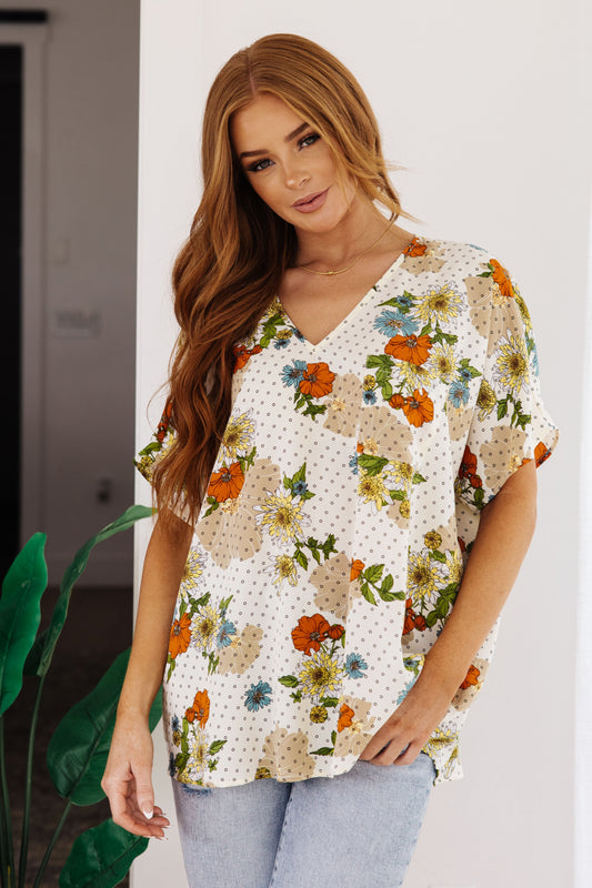 Blusa floral con cuello de pico "Good Morning"