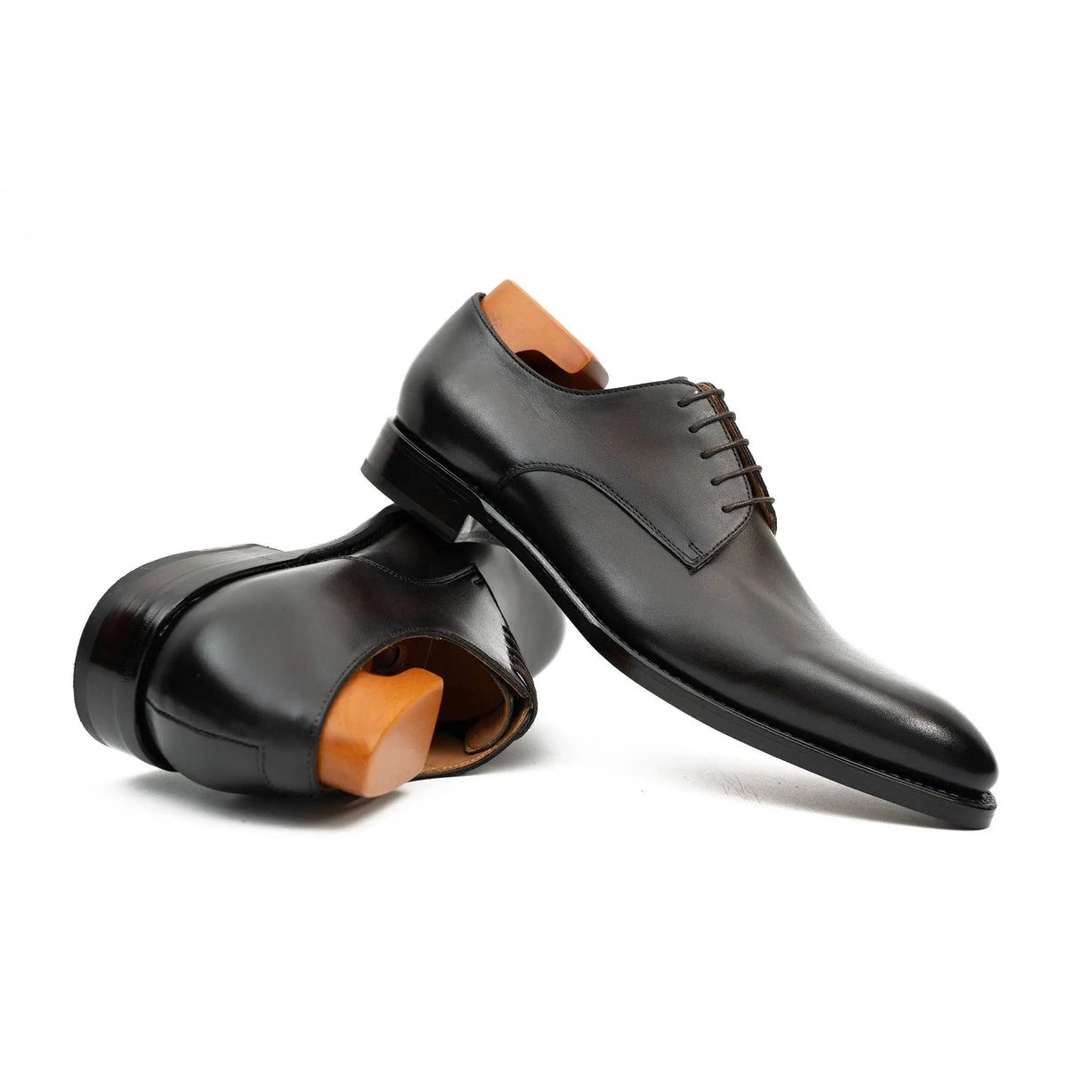 Black Plain-Toe Cow Leather Derby Shoes