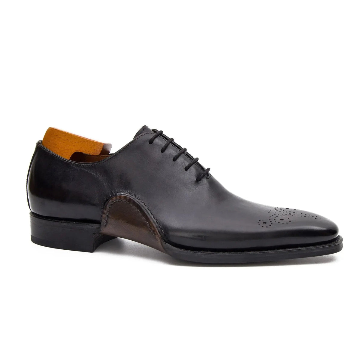 Black Square-Toe Cow Leather Oxford Shoes