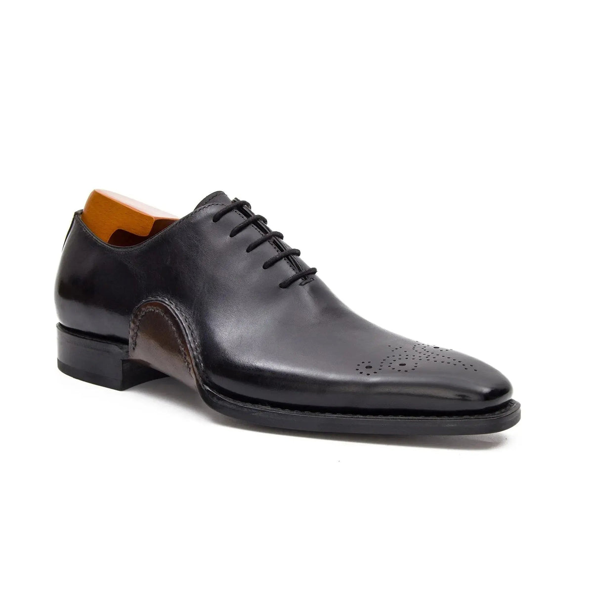 Black Square-Toe Cow Leather Oxford Shoes