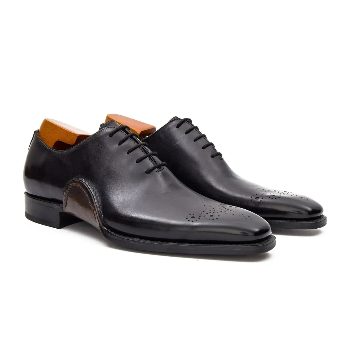 Black Square-Toe Cow Leather Oxford Shoes