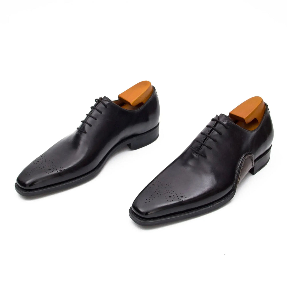 Black Square-Toe Cow Leather Oxford Shoes