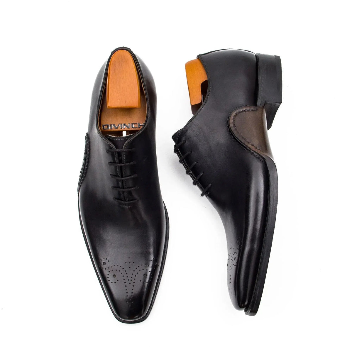 Black Square-Toe Cow Leather Oxford Shoes