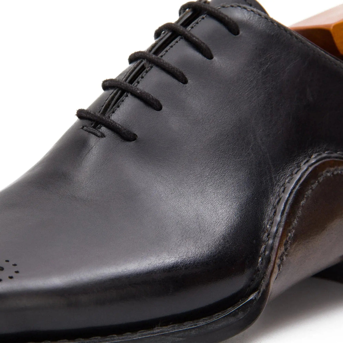 Black Square-Toe Cow Leather Oxford Shoes