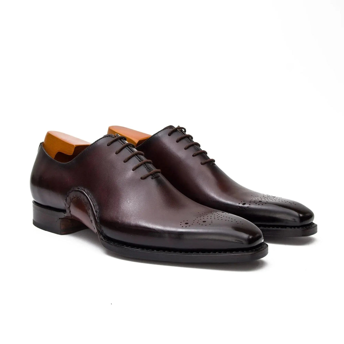 Brown Square-Toe Cow Leather Oxford Shoes