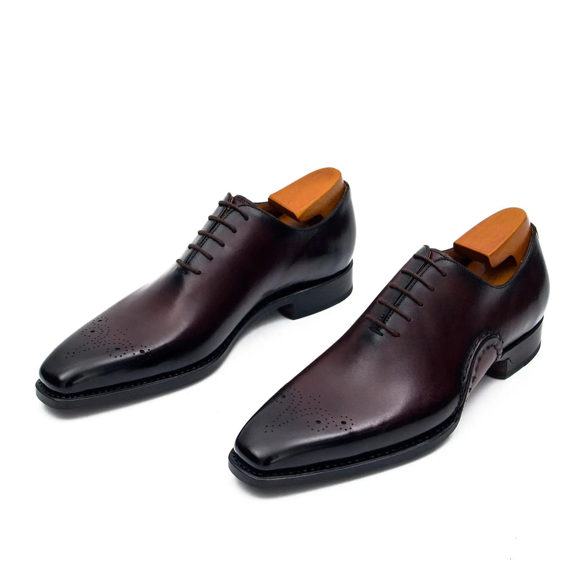 Brown Square-Toe Cow Leather Oxford Shoes