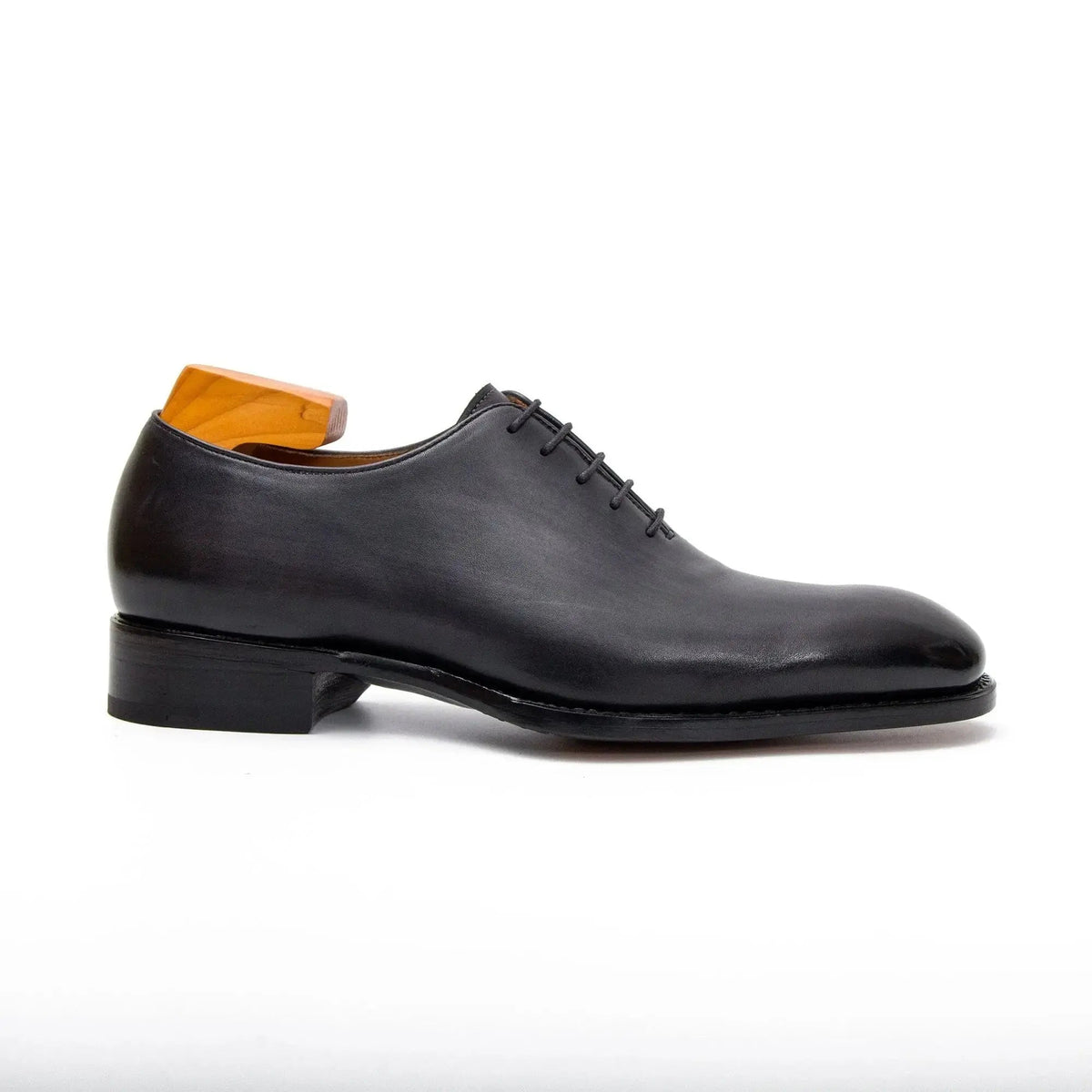 Black Plain-Toe Cow Leather Oxford Shoes