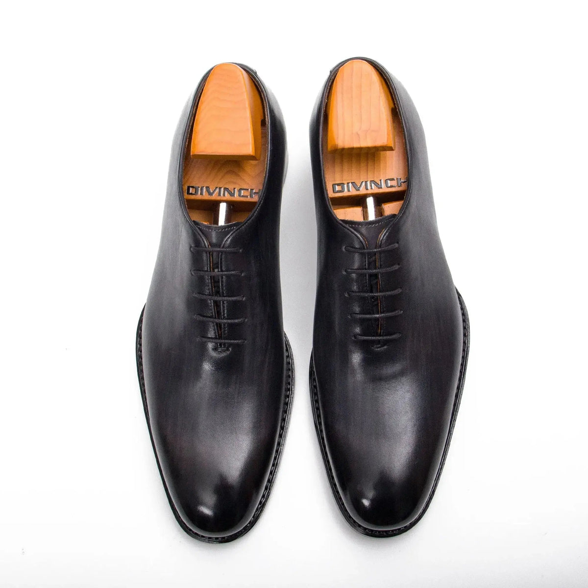 Black Plain-Toe Cow Leather Oxford Shoes