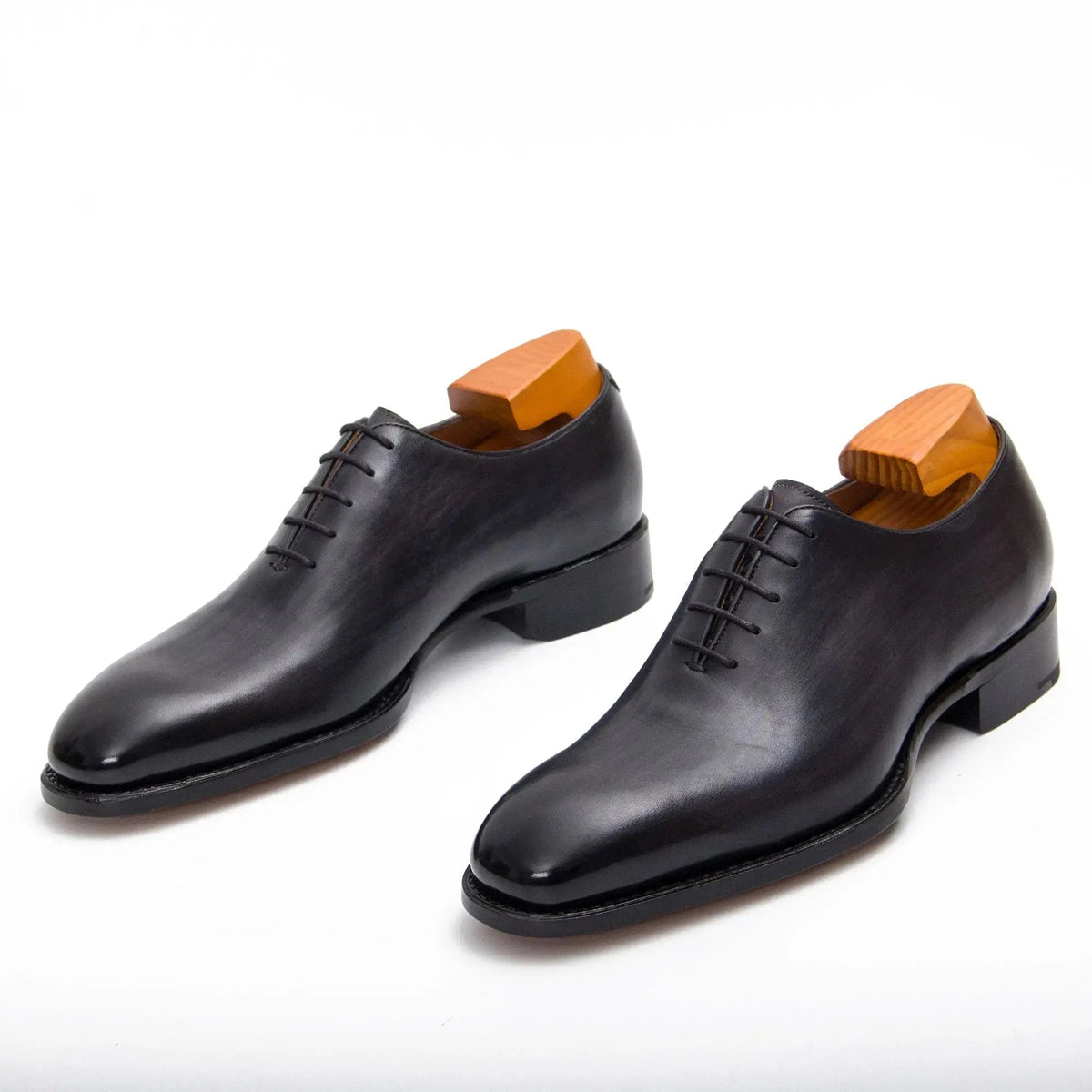 Black Plain-Toe Cow Leather Oxford Shoes