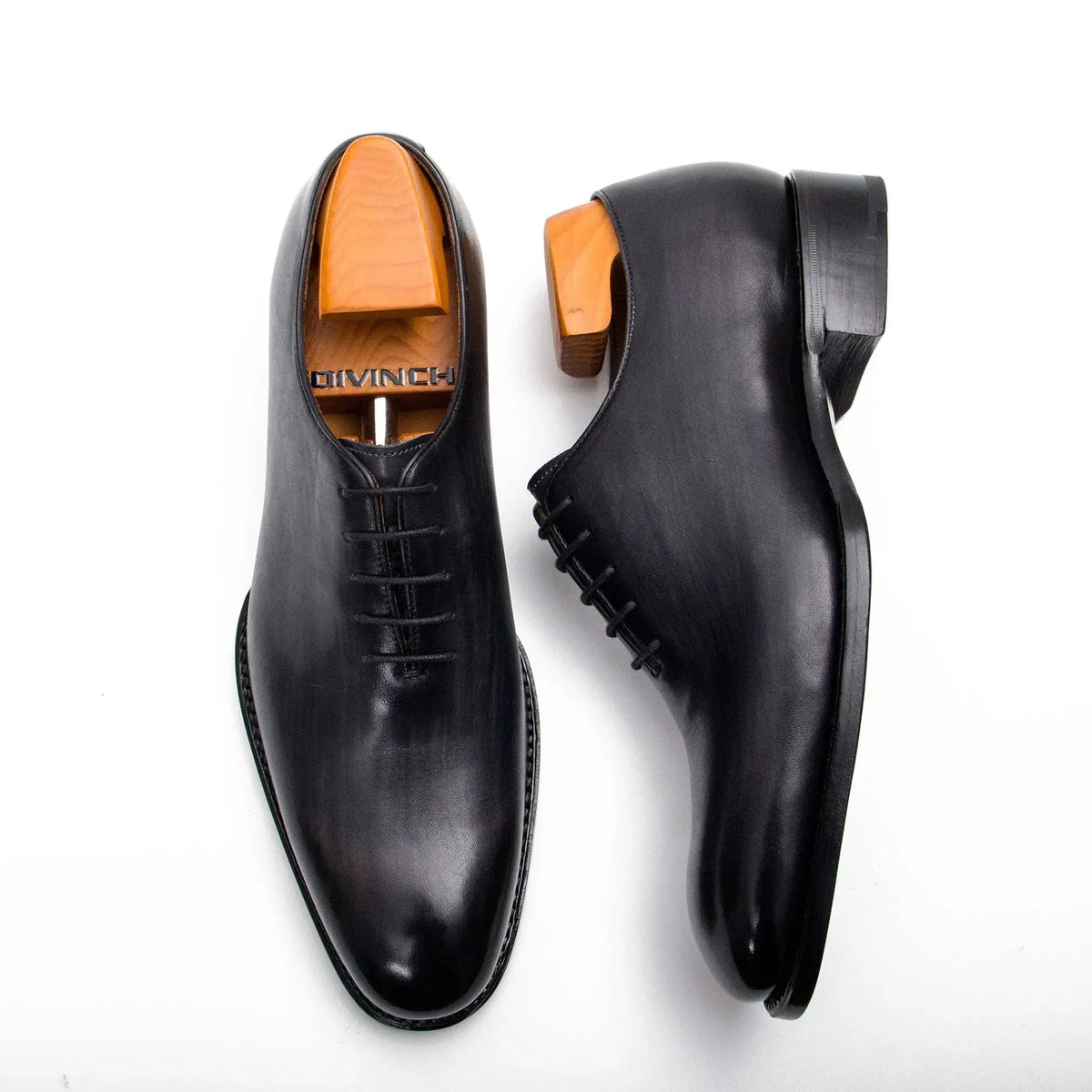 Black Plain-Toe Cow Leather Oxford Shoes