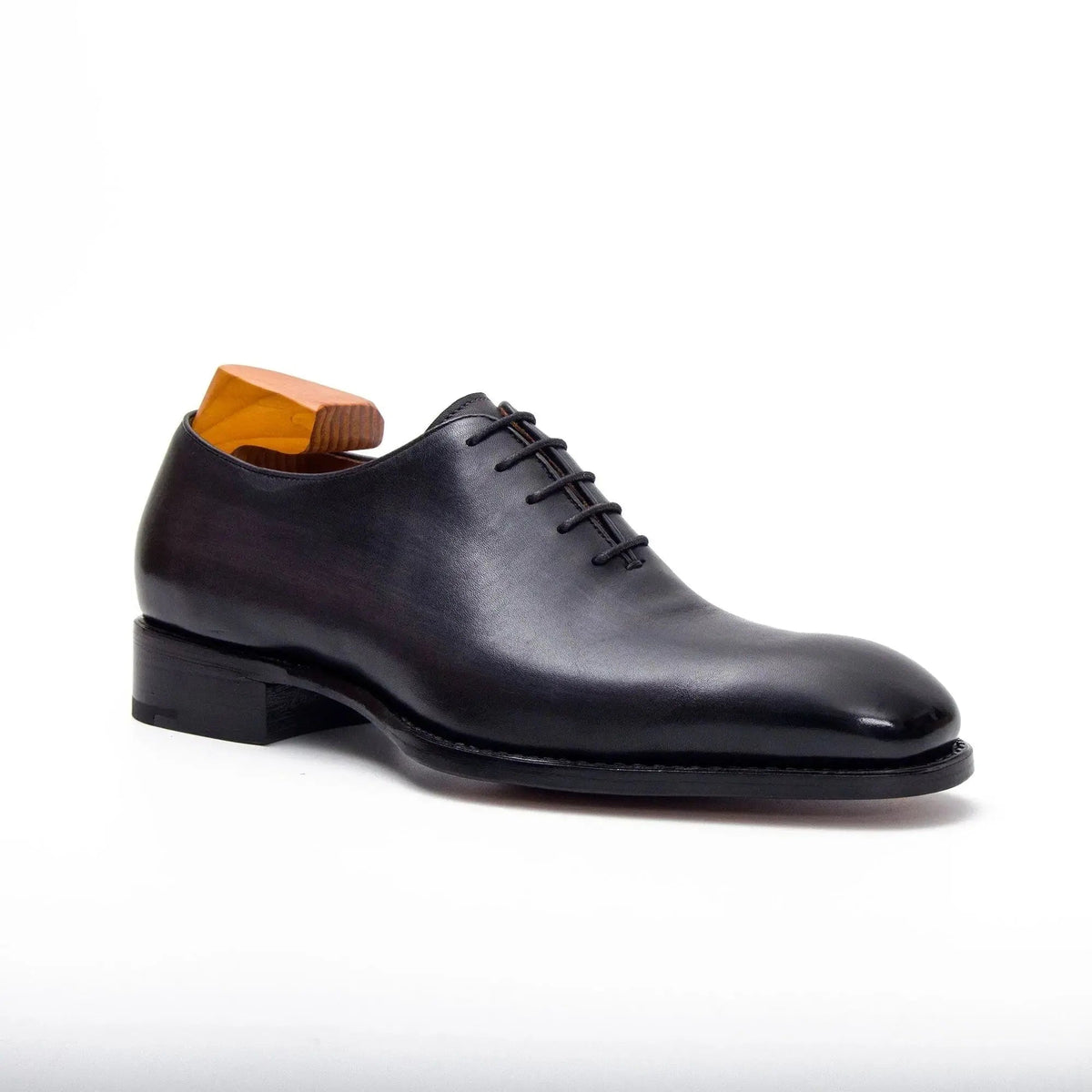 Gray Plain-Toe Cow Leather Oxford Shoes
