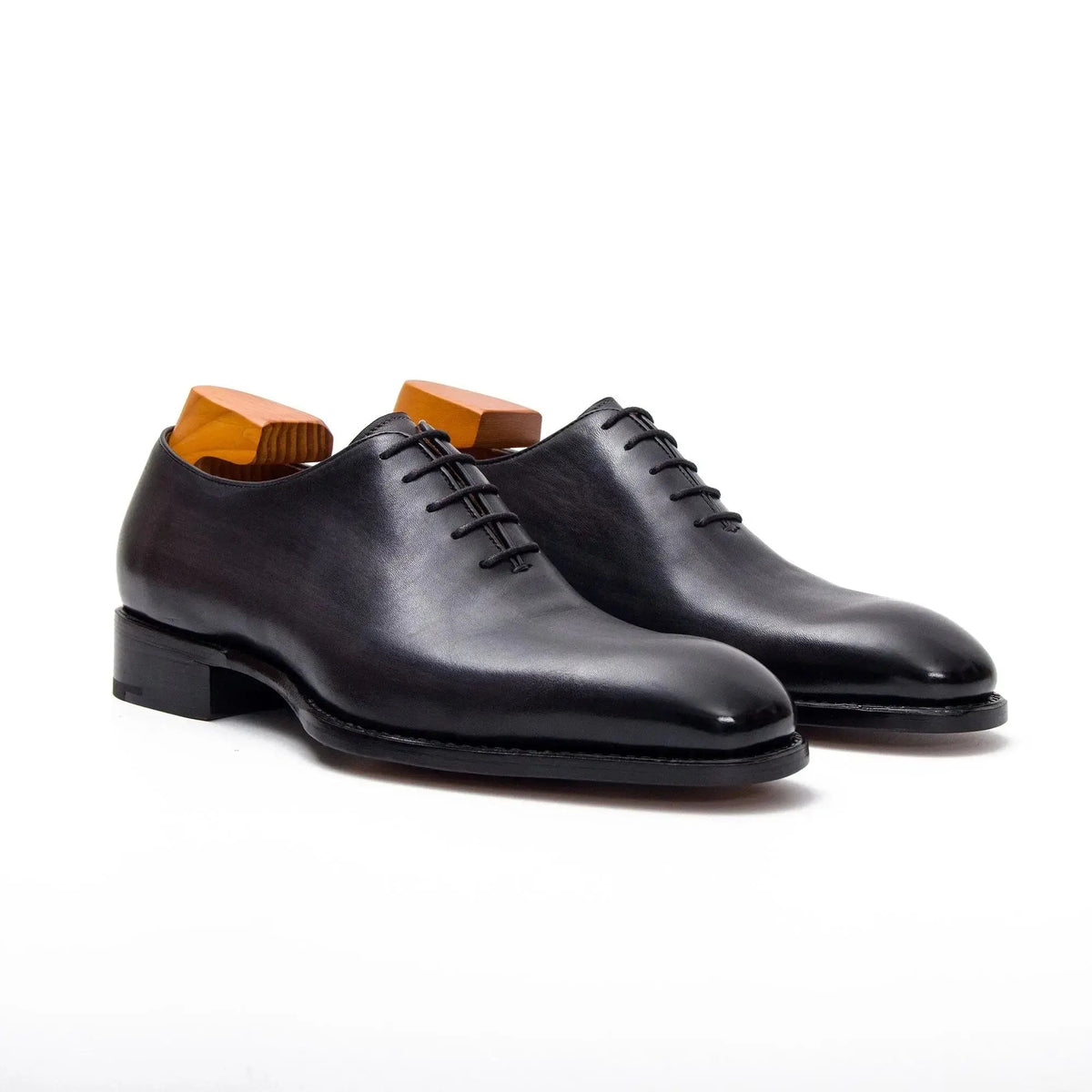 Gray Plain-Toe Cow Leather Oxford Shoes