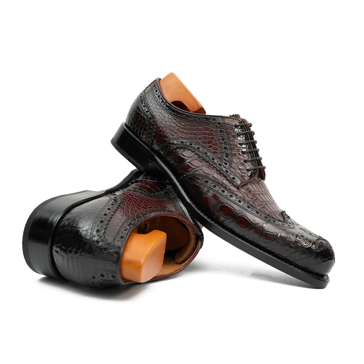 Brown Crocodile Leather Derby Shoes