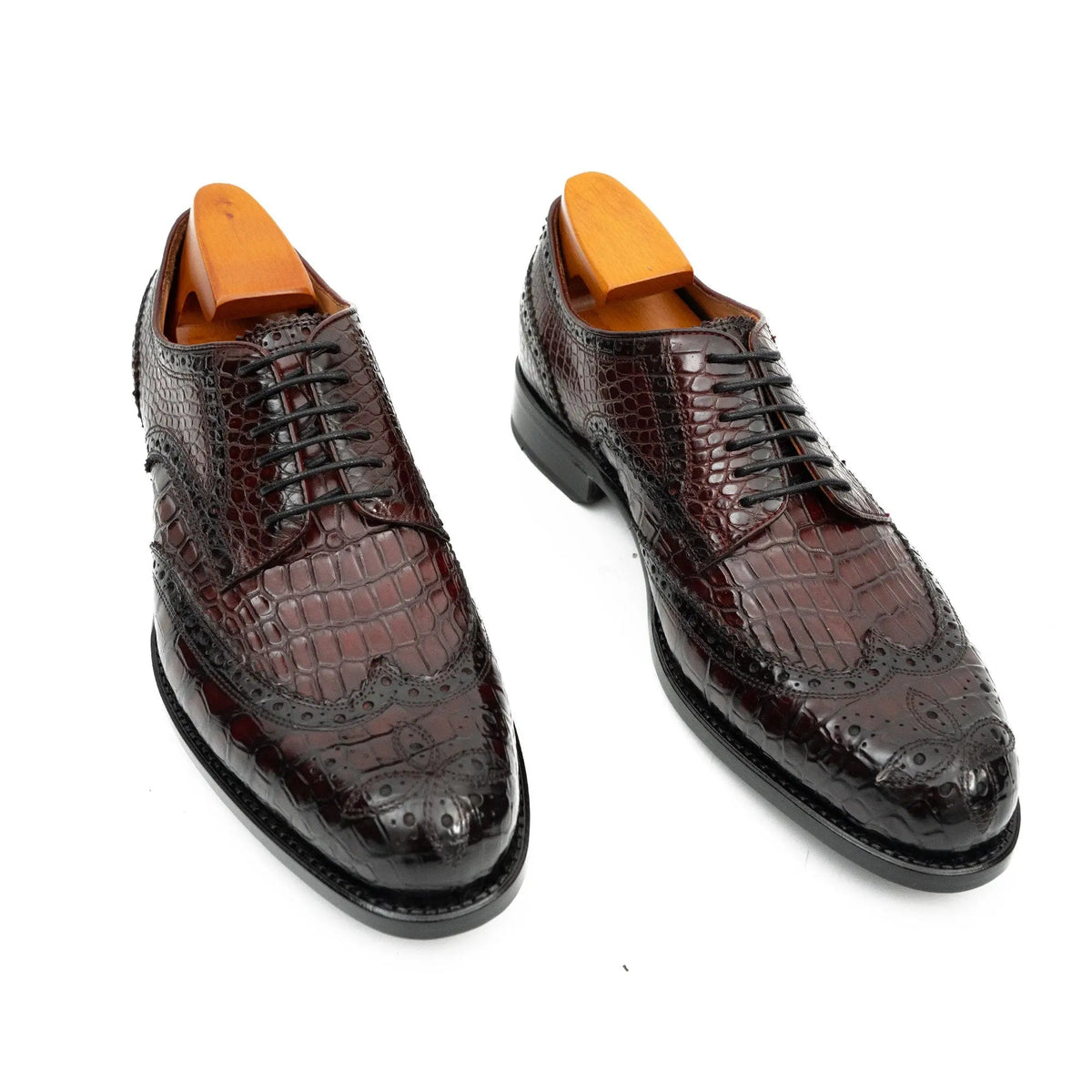 Brown Crocodile Leather Derby Shoes