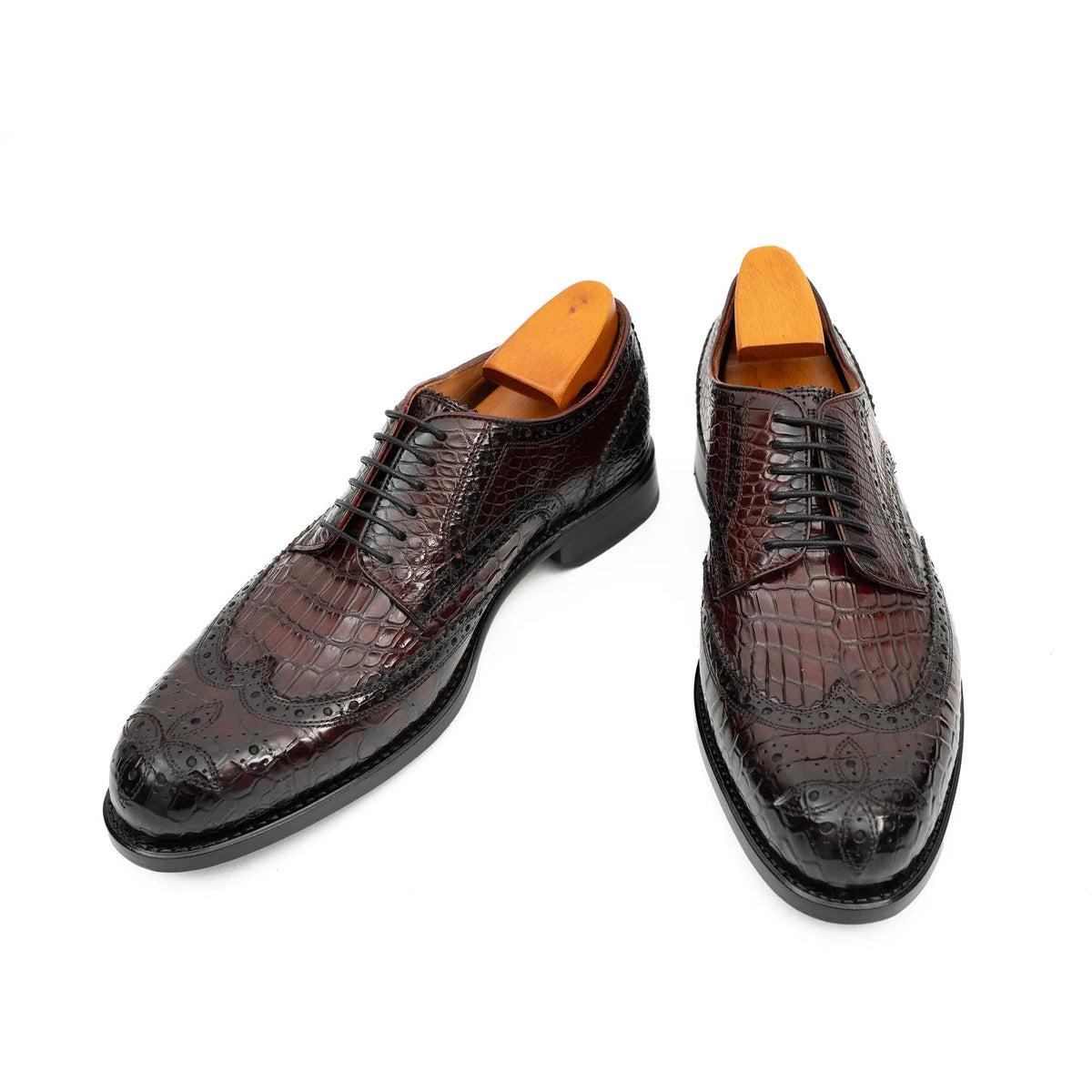 Brown Crocodile Leather Derby Shoes