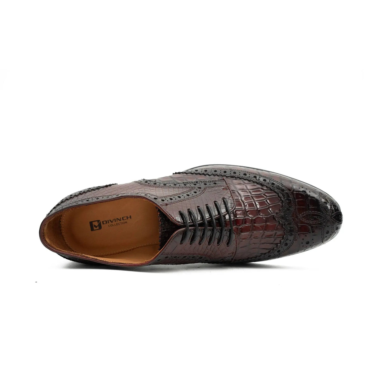 Brown Crocodile Leather Derby Shoes