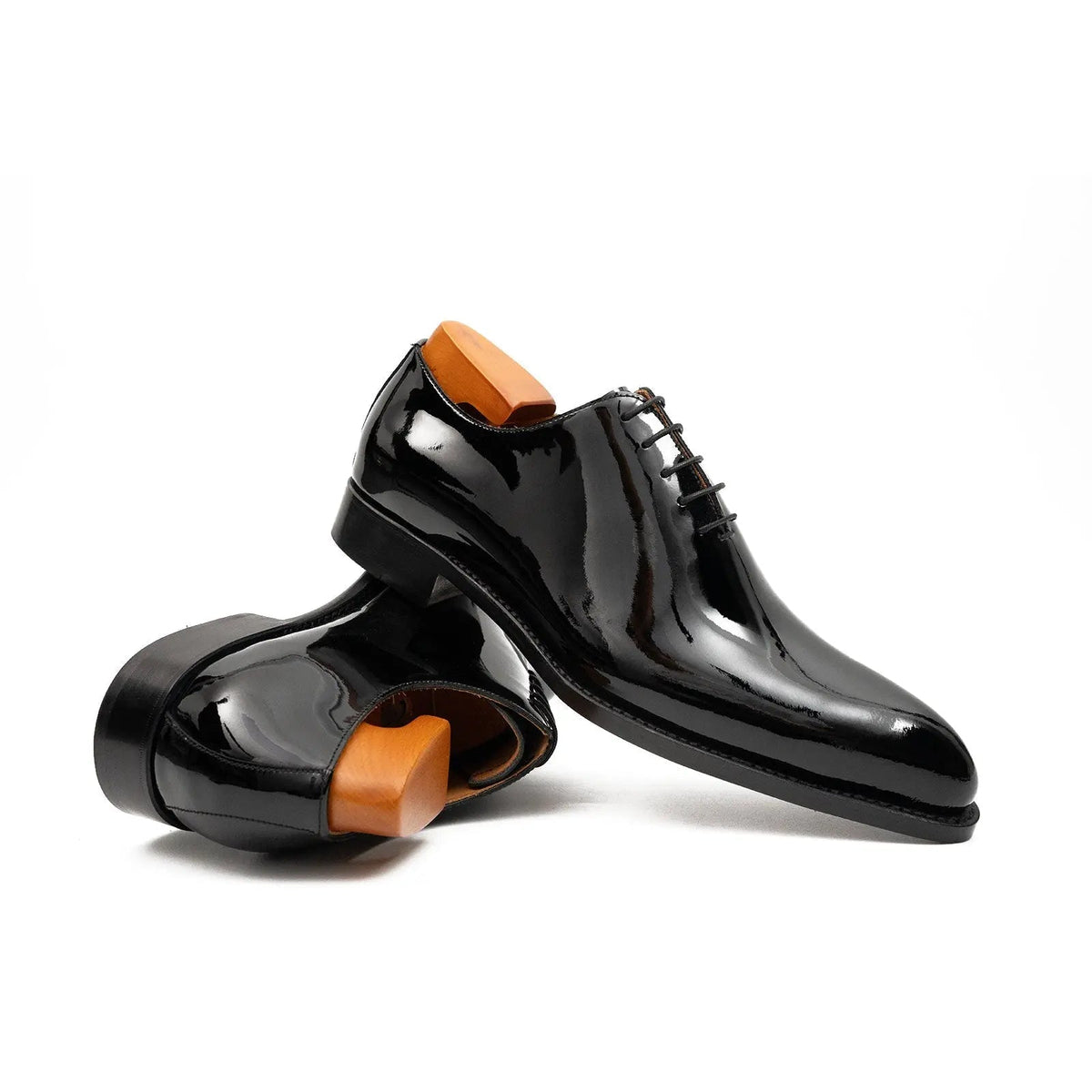 Black Plain-Toe Calf Leather Oxford Shoes