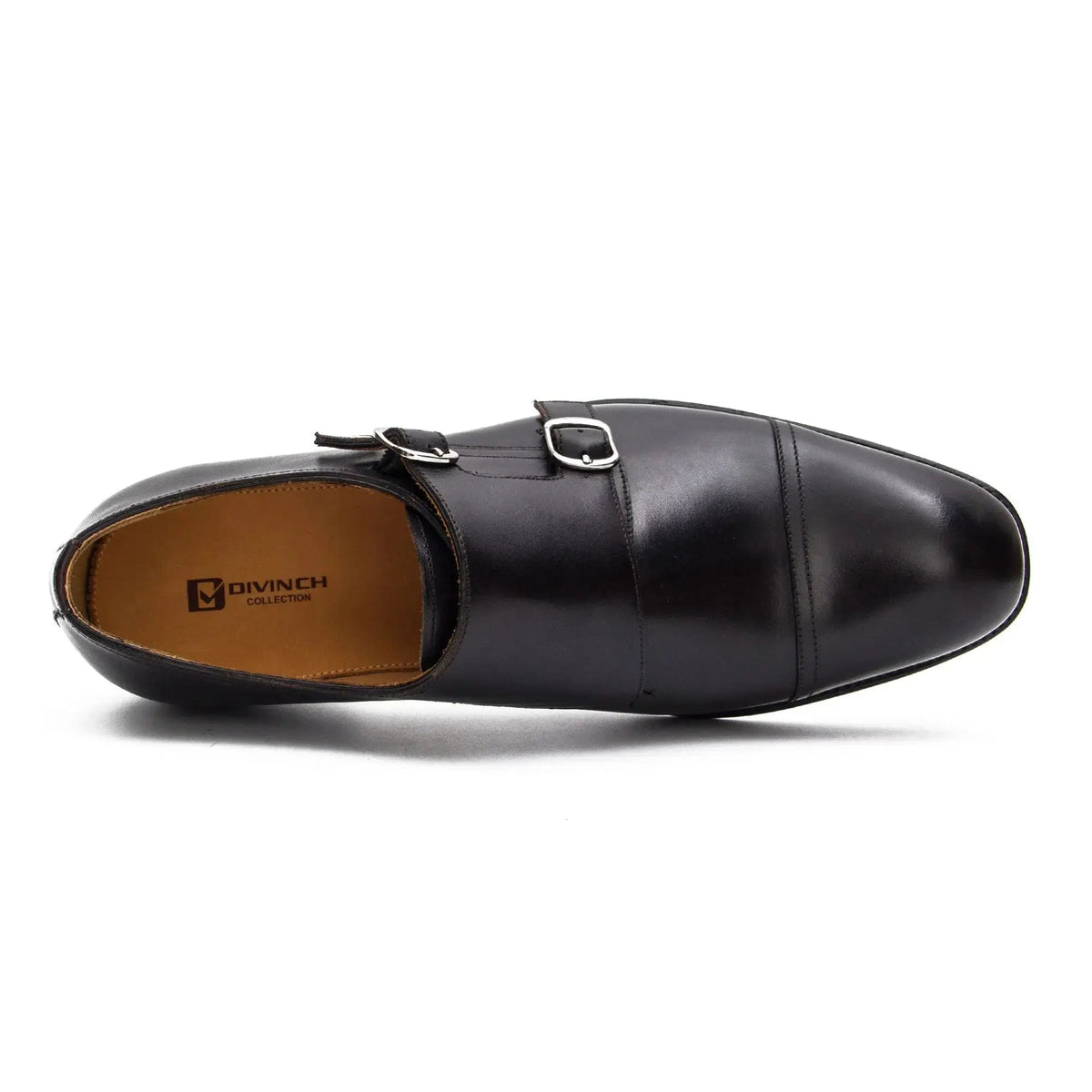 Black Cap-Toe Cow Leather Monk Shoes