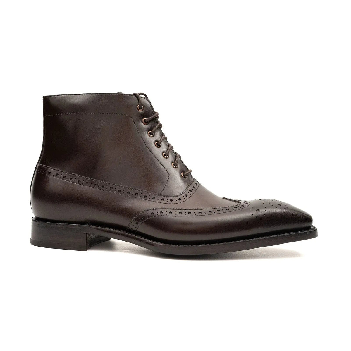 Dark Brown Wingtip Cow Leather Ankle Boots