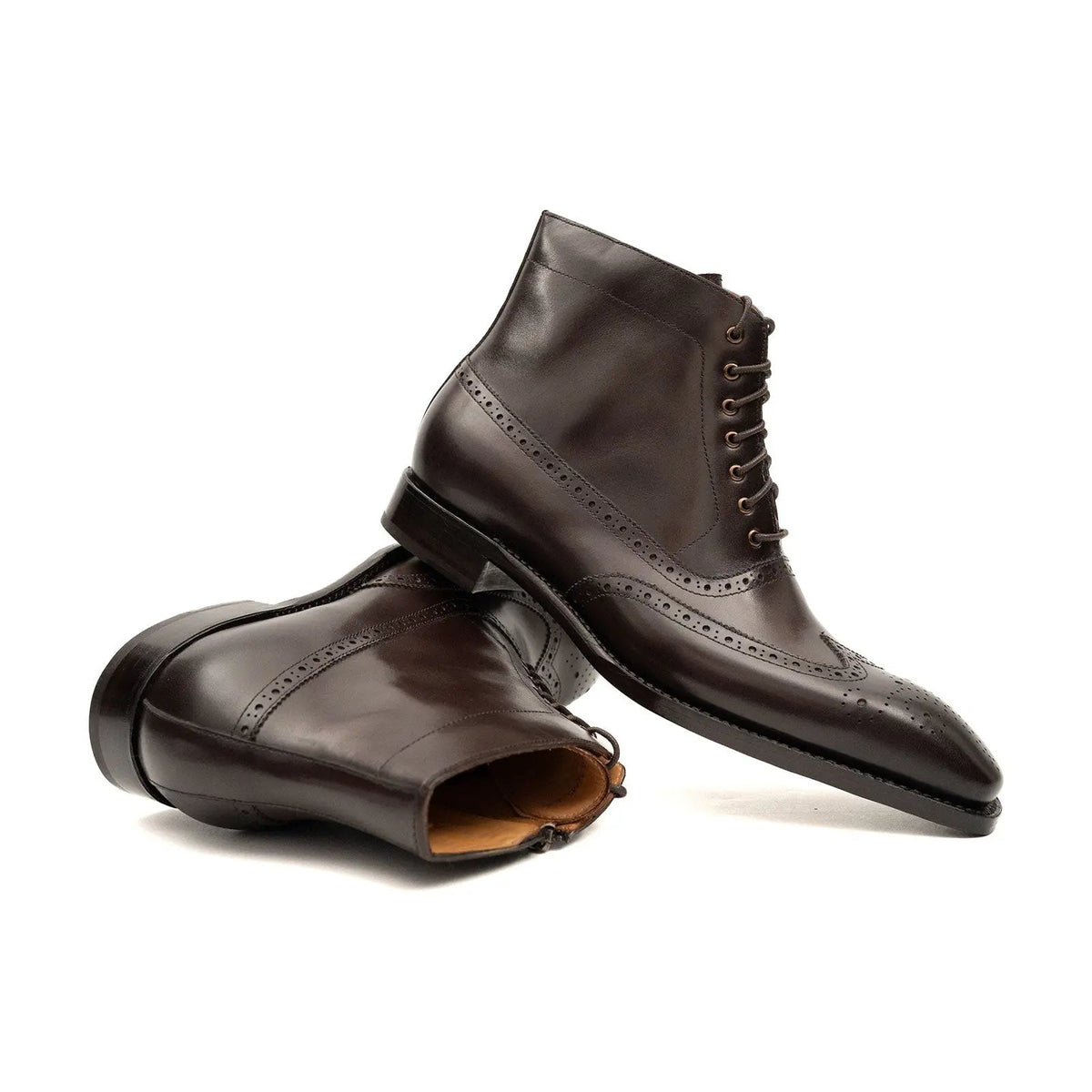 Dark Brown Wingtip Cow Leather Ankle Boots