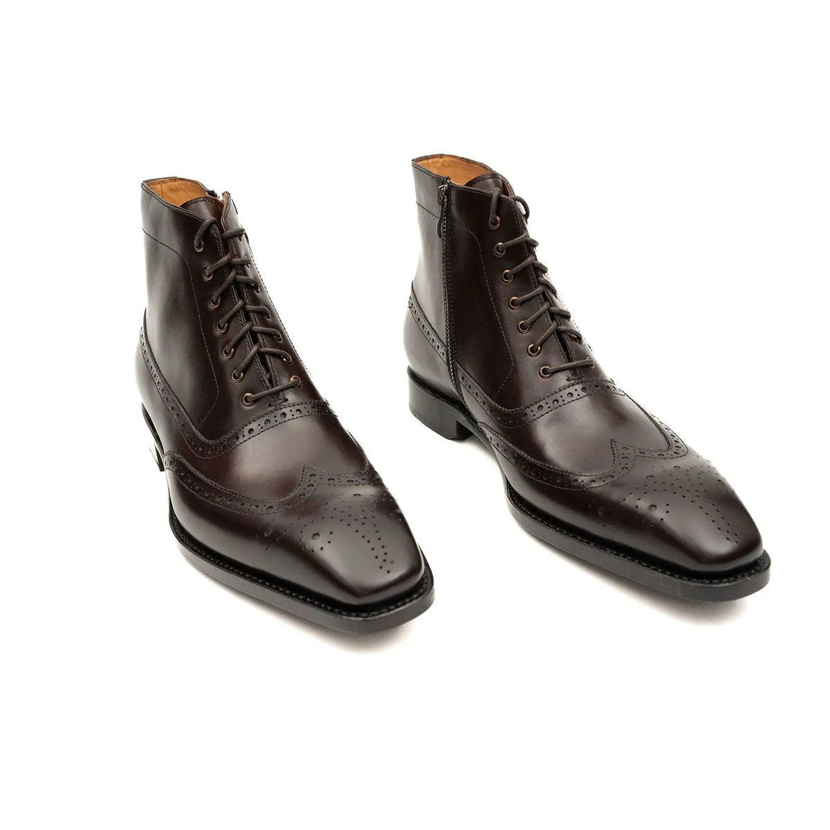 Dark Brown Wingtip Cow Leather Ankle Boots