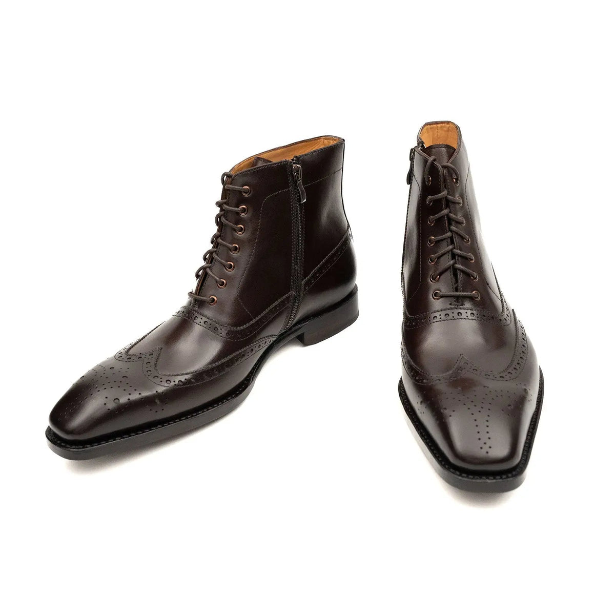 Dark Brown Wingtip Cow Leather Ankle Boots