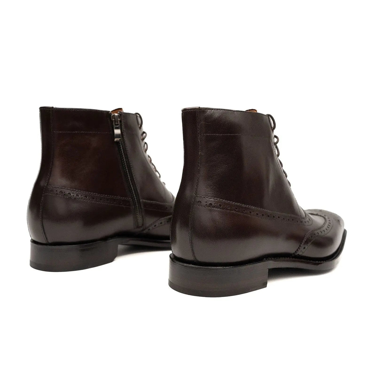 Dark Brown Wingtip Cow Leather Ankle Boots