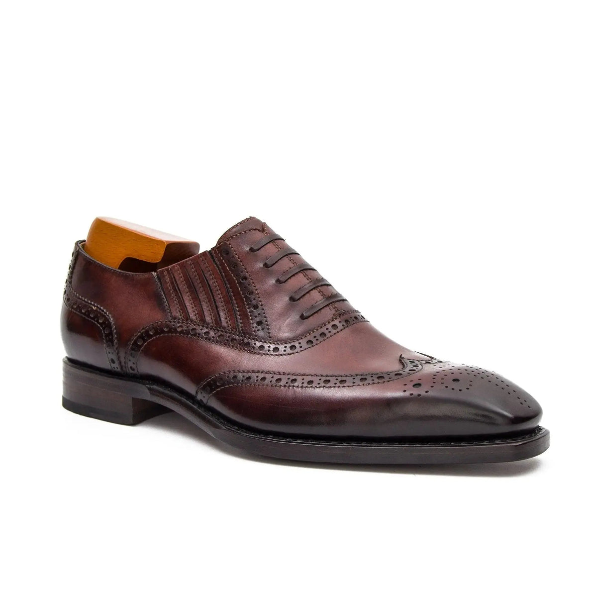 Brown Wingtip Cow Leather Oxford Shoes