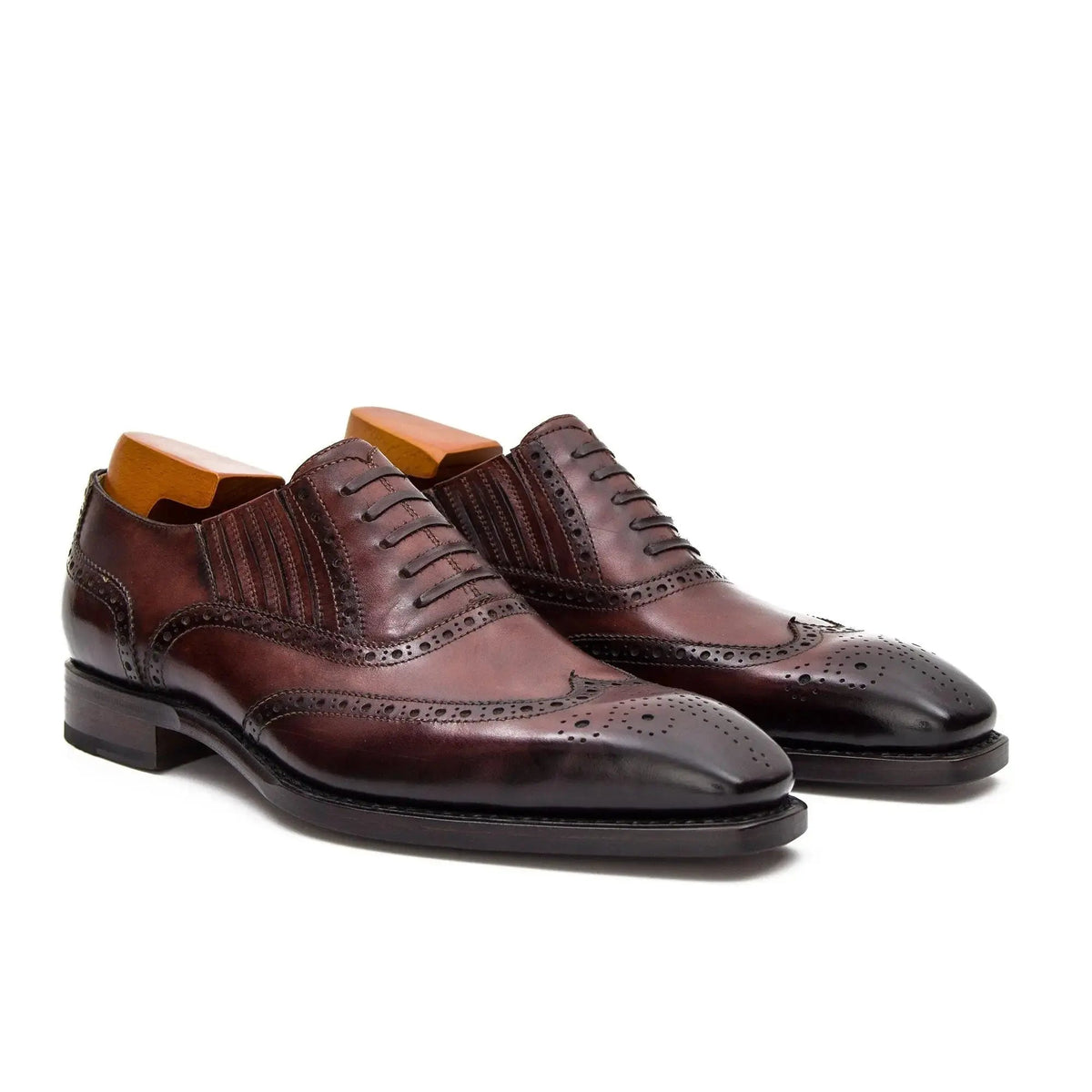 Brown Wingtip Cow Leather Oxford Shoes