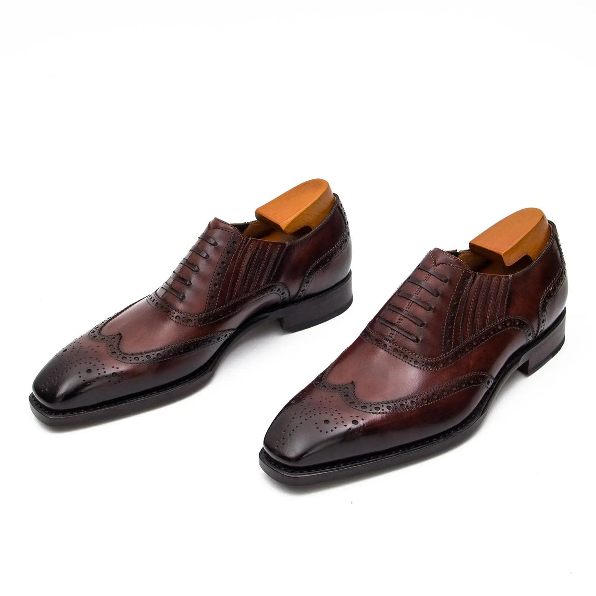 Brown Wingtip Cow Leather Oxford Shoes