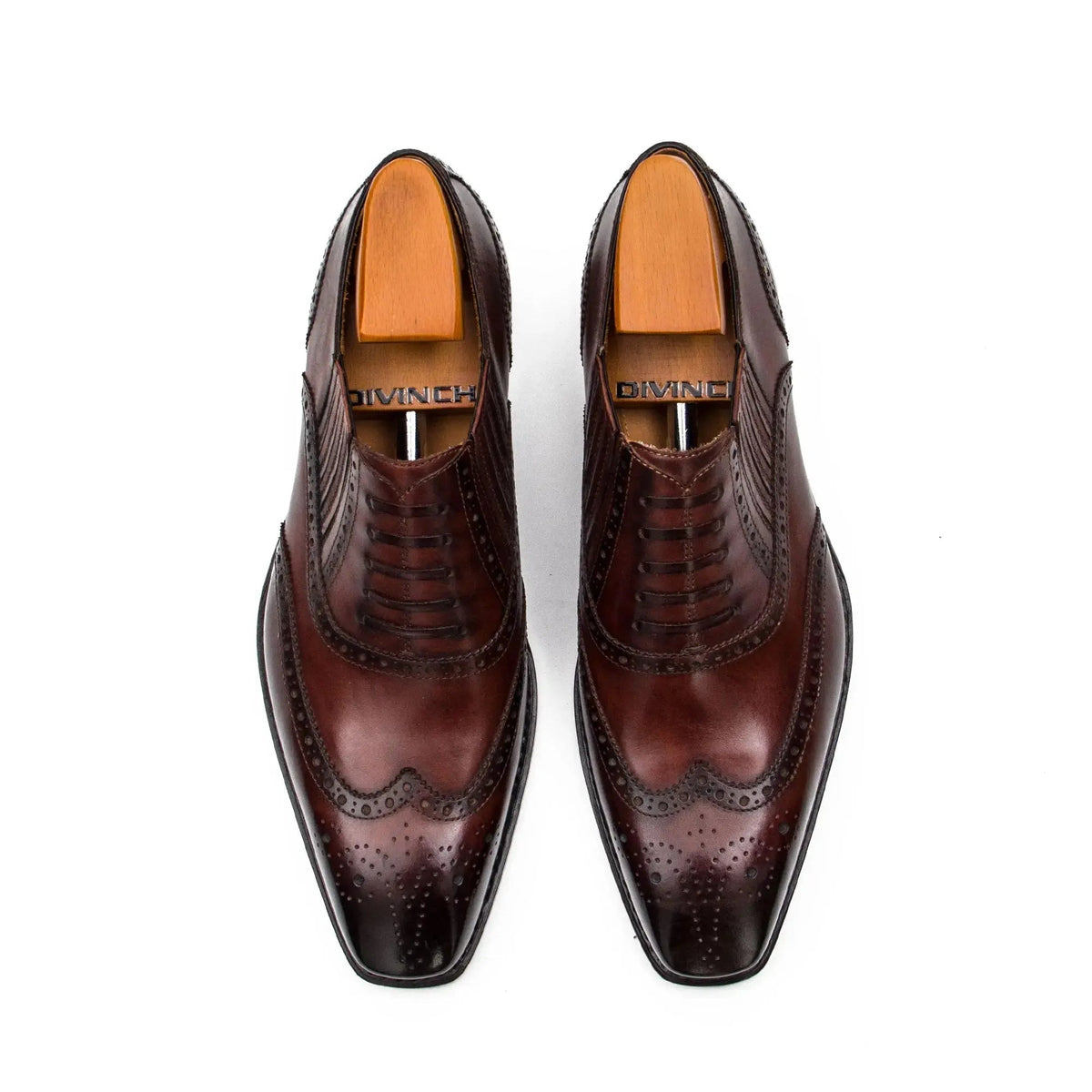 Brown Wingtip Cow Leather Oxford Shoes