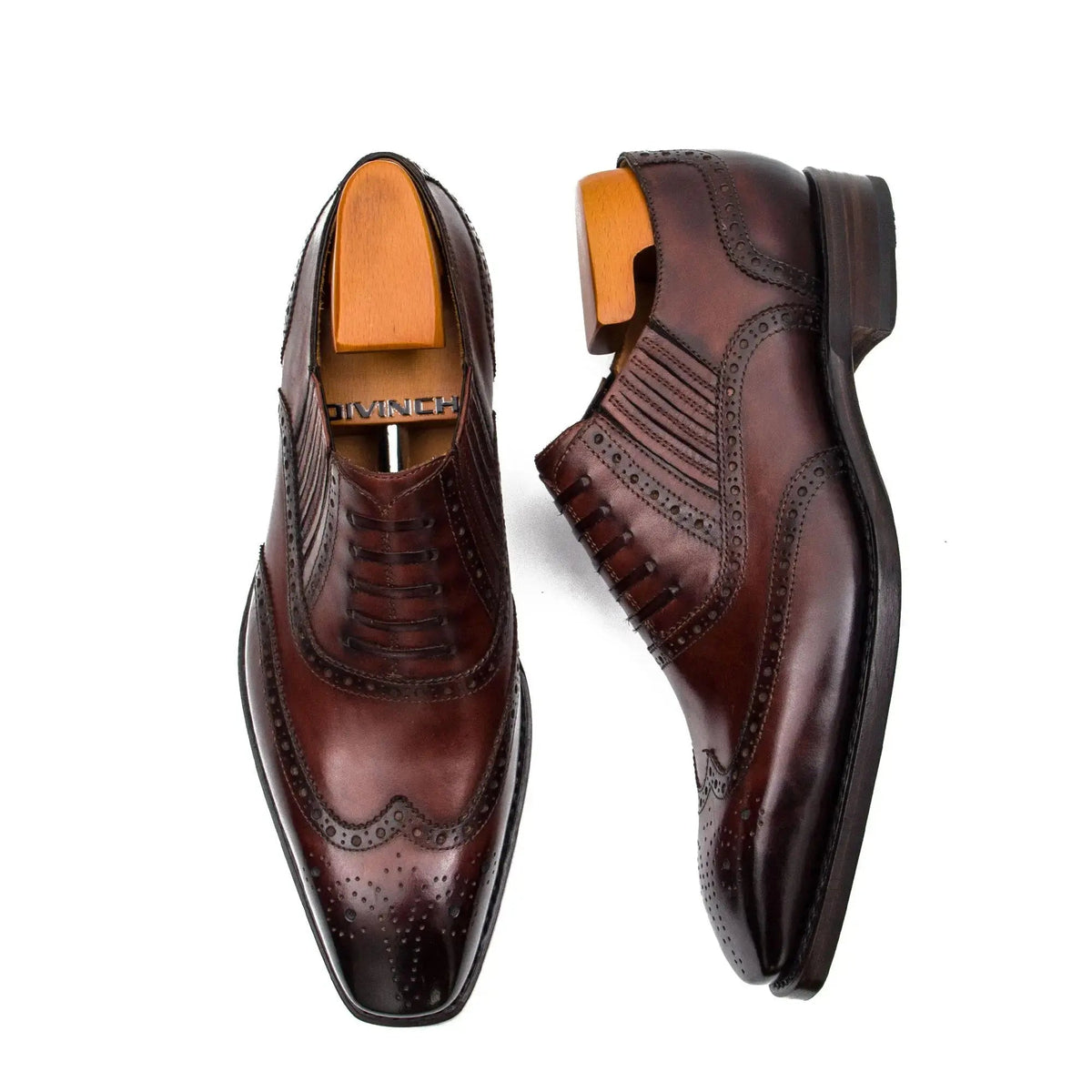 Brown Wingtip Cow Leather Oxford Shoes