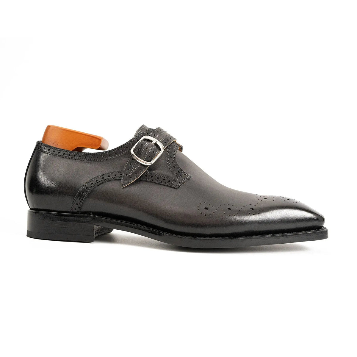 Gray Cow Leather Monk Shoes