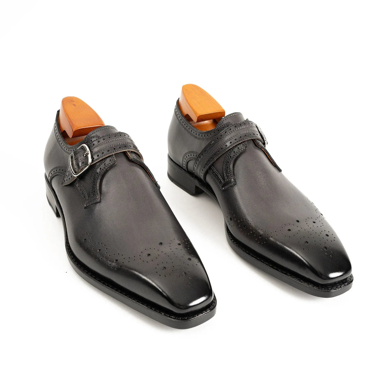 Gray Cow Leather Monk Shoes
