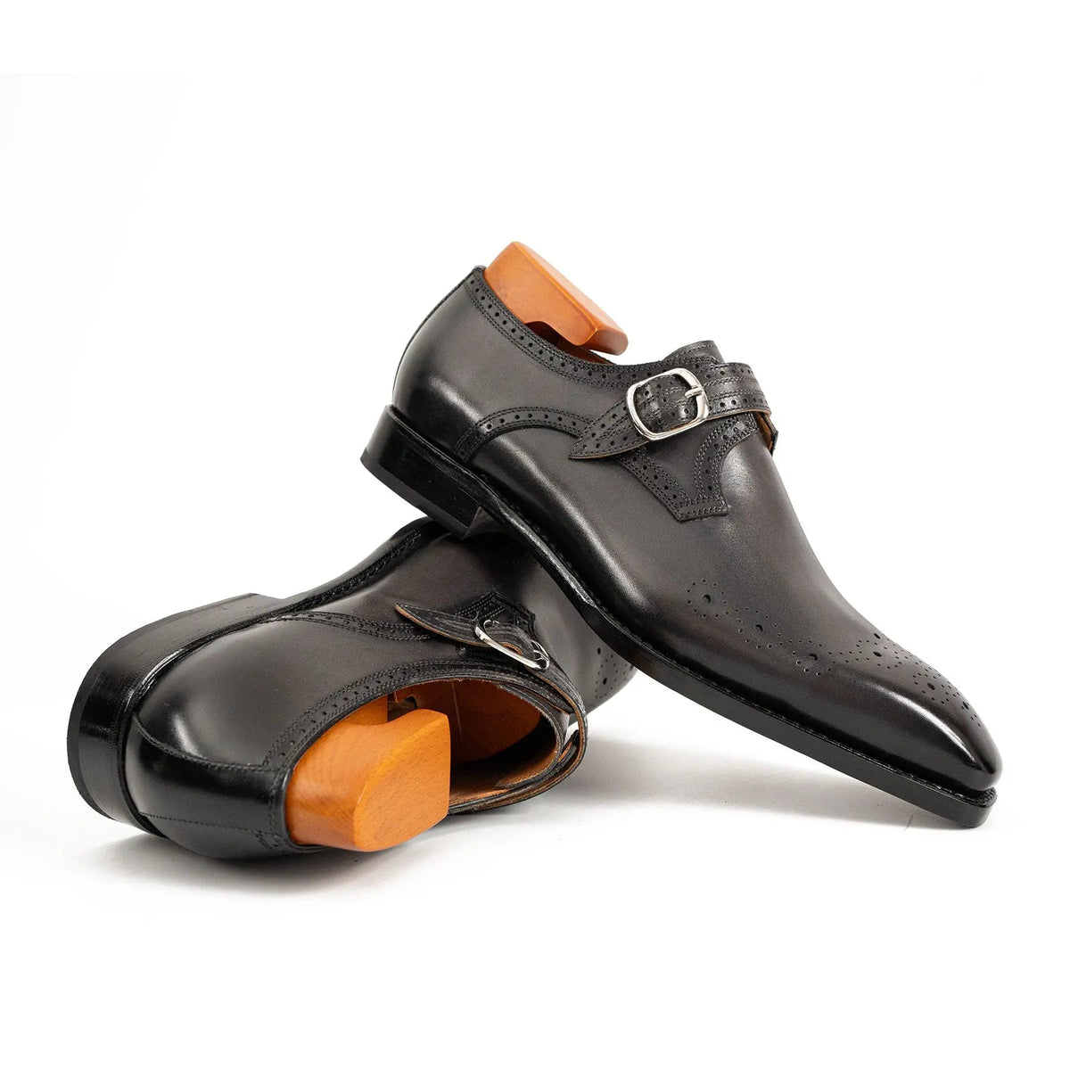 Gray Cow Leather Monk Shoes