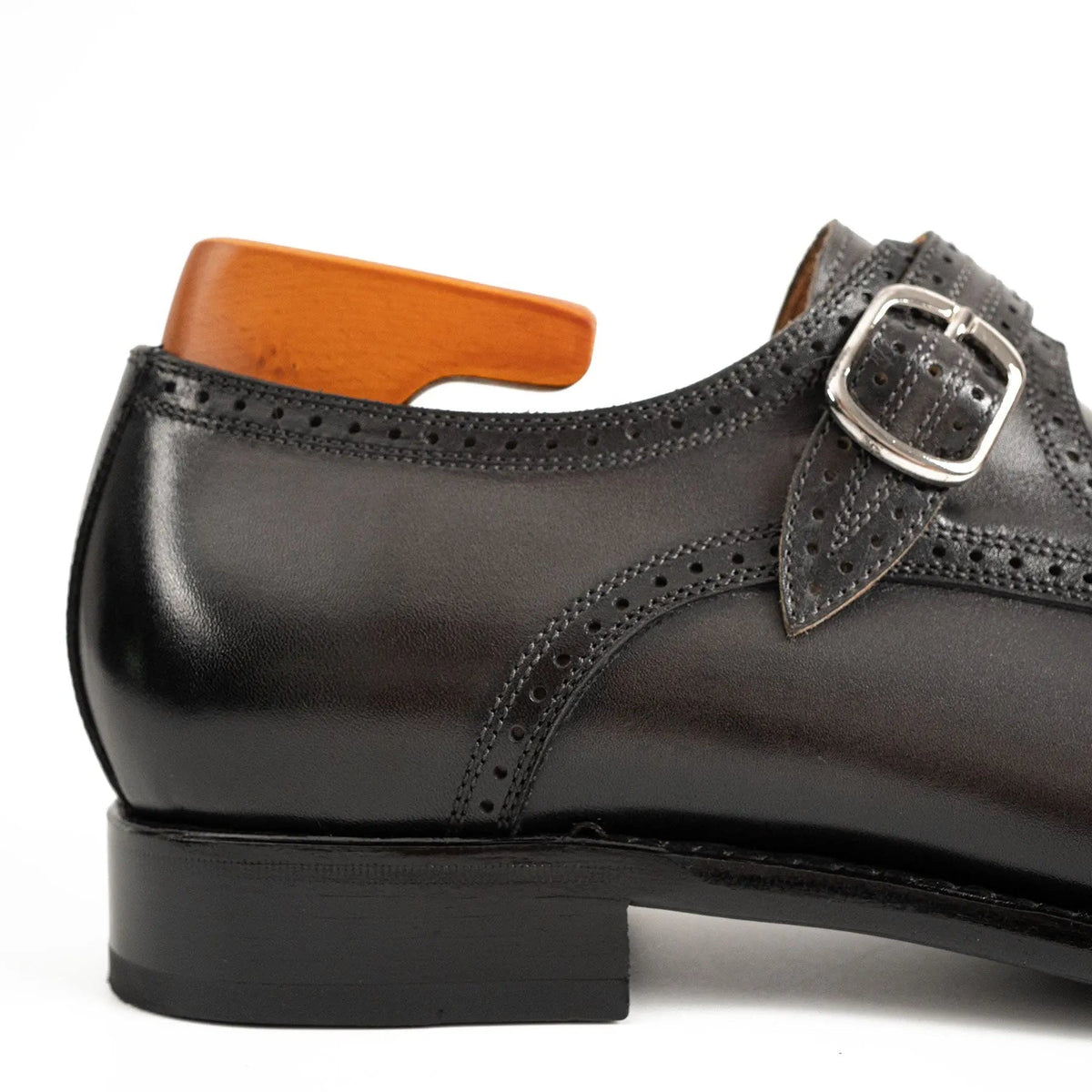 Gray Cow Leather Monk Shoes