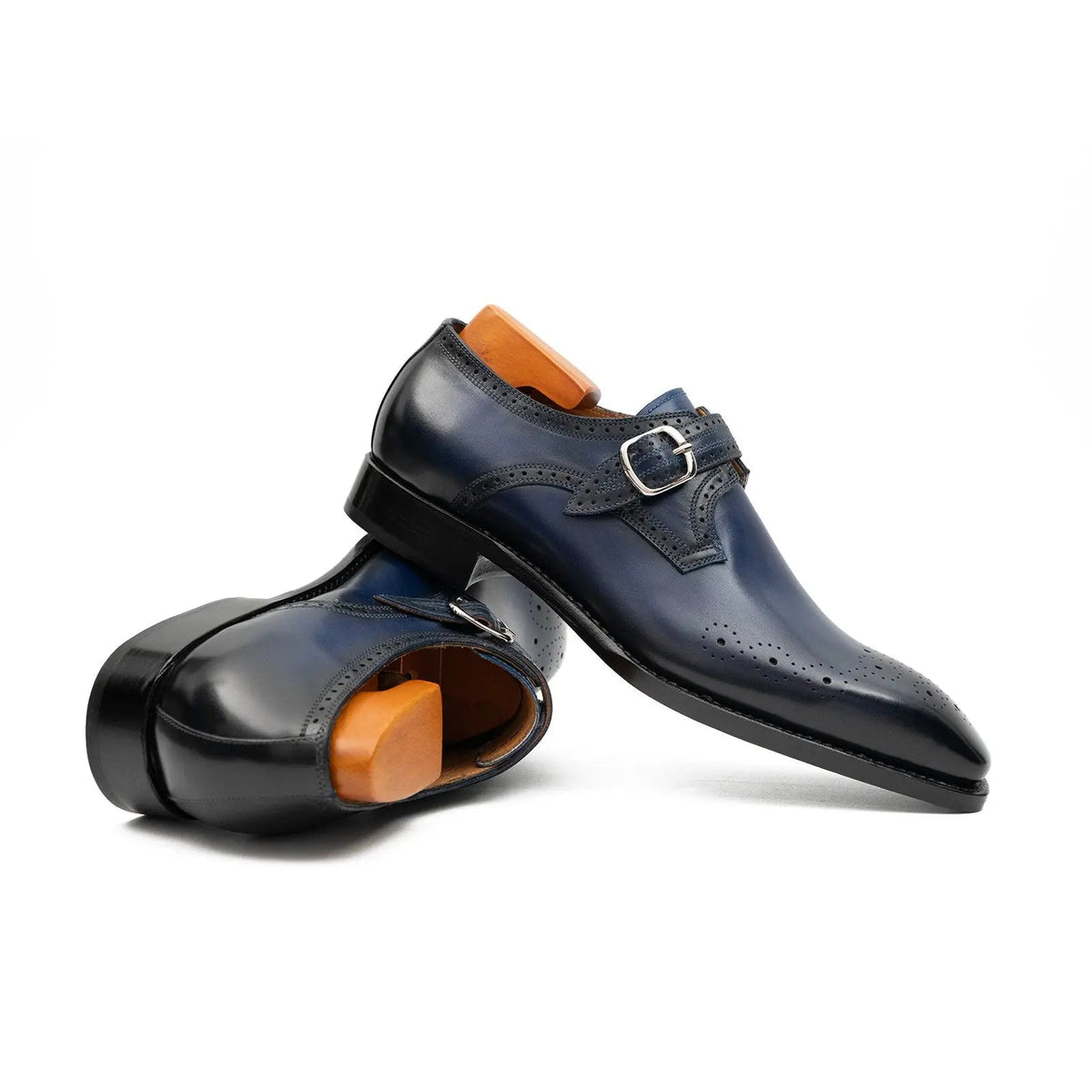 Blue Cow Leather Monk Shoes