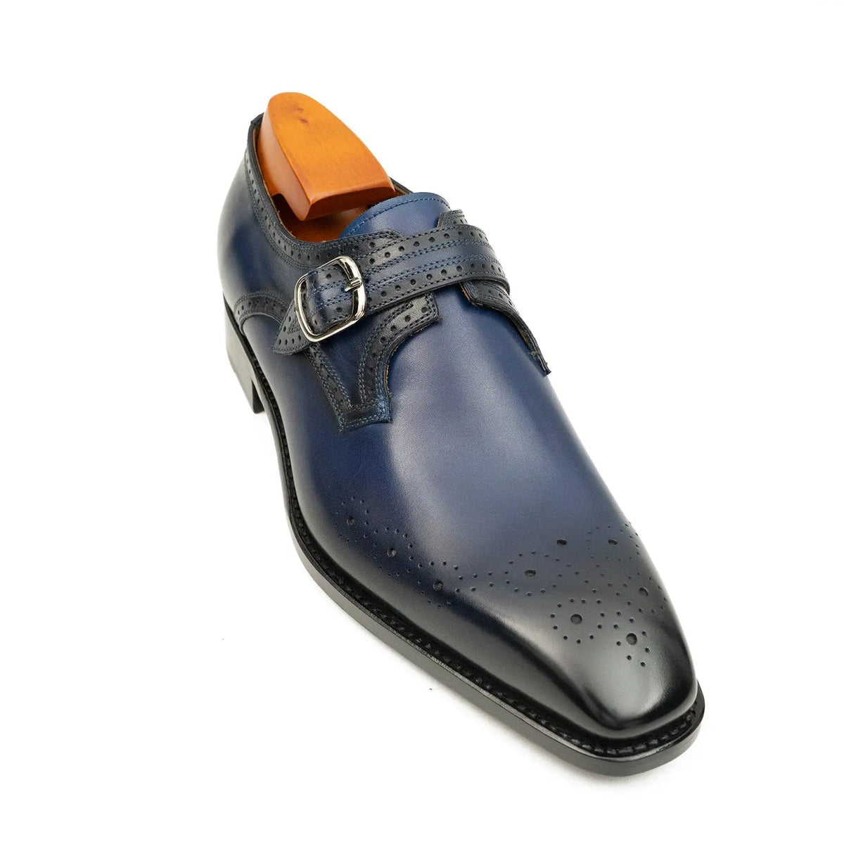 Blue Cow Leather Monk Shoes