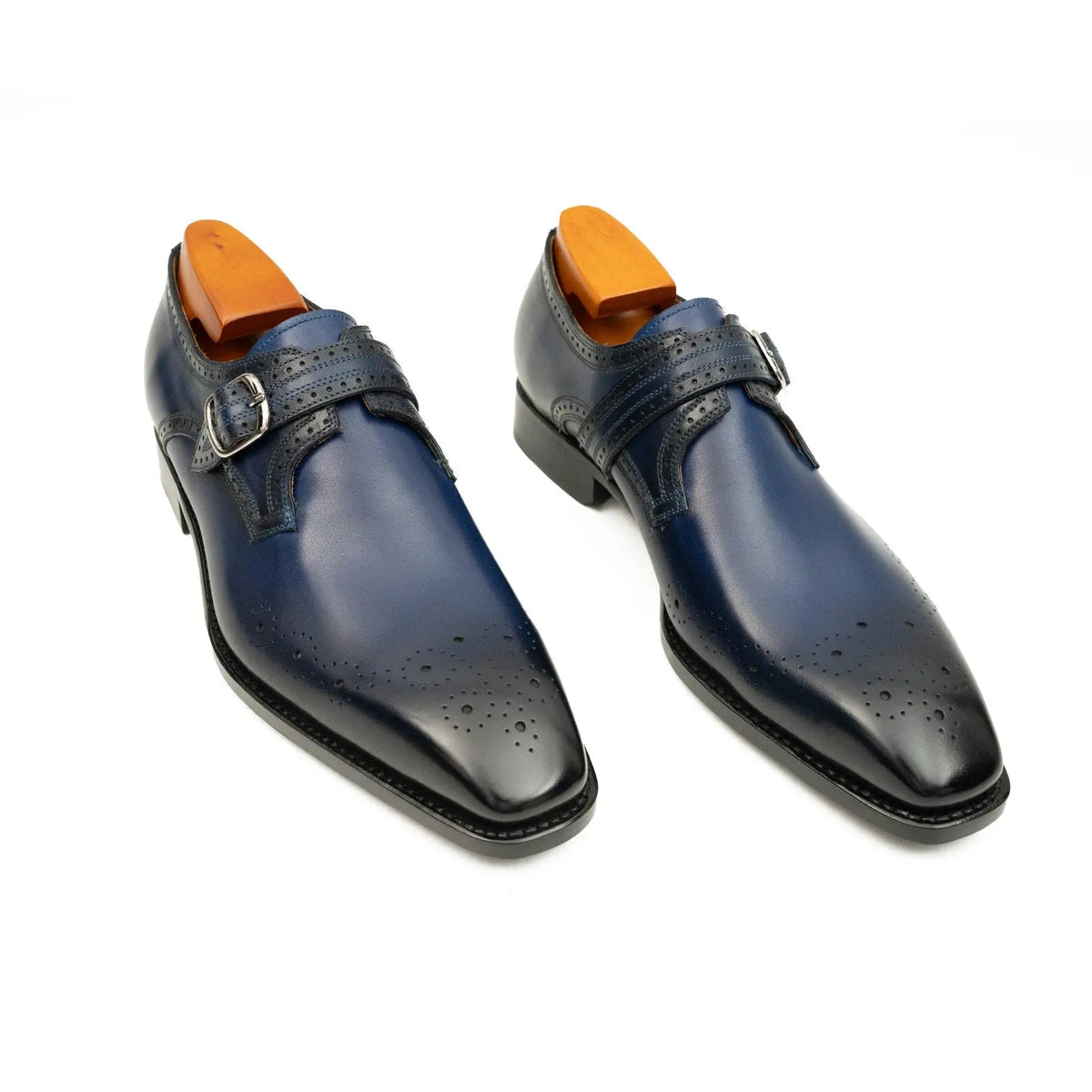 Blue Cow Leather Monk Shoes