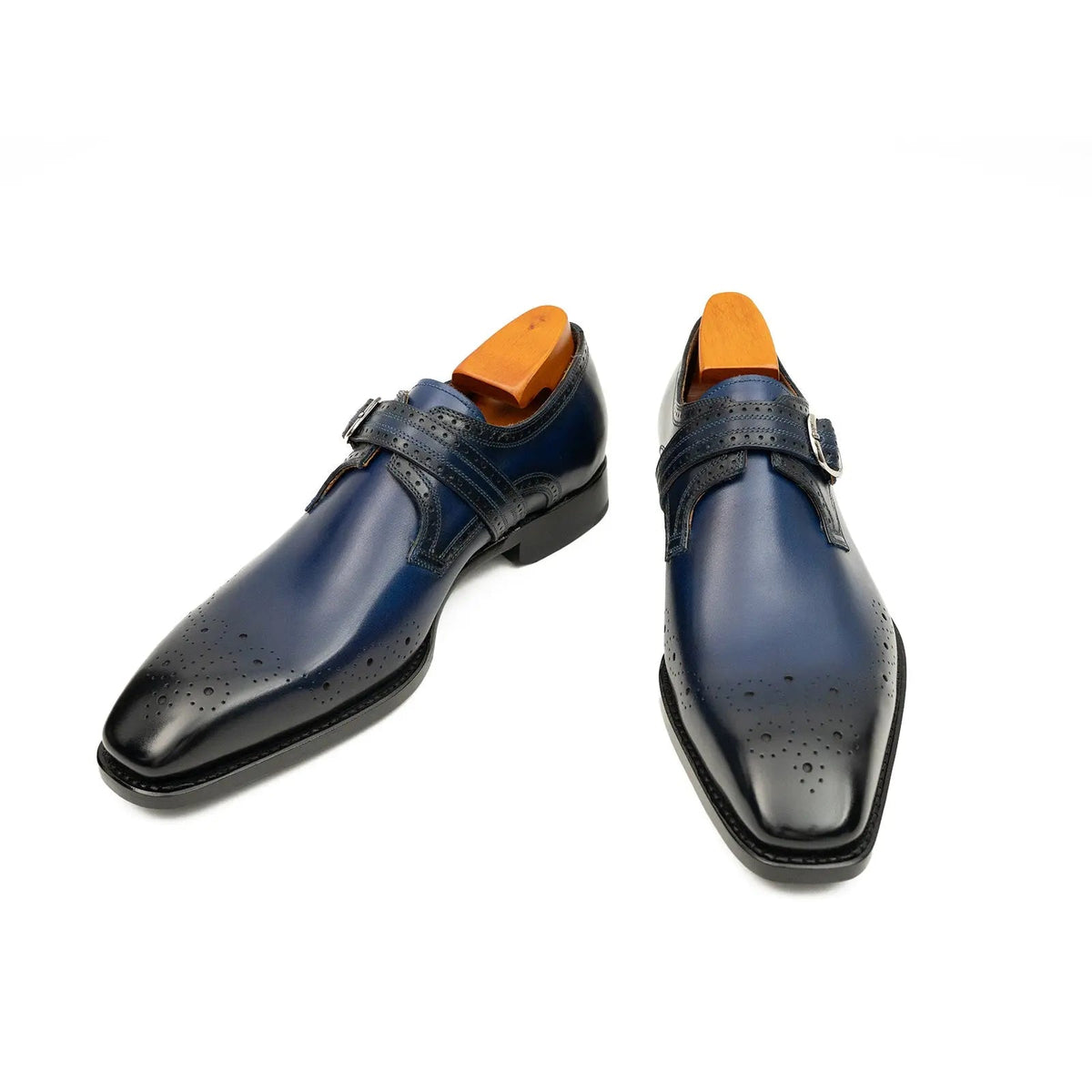 Blue Cow Leather Monk Shoes