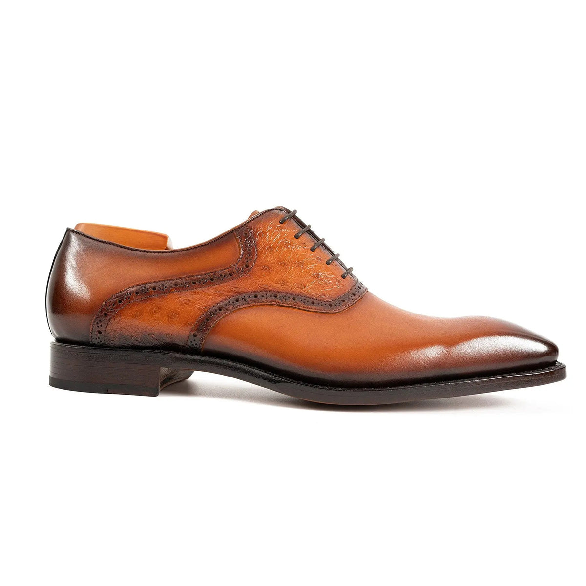 Orange-Brown Square-Toe Cow Leather Oxford Shoes