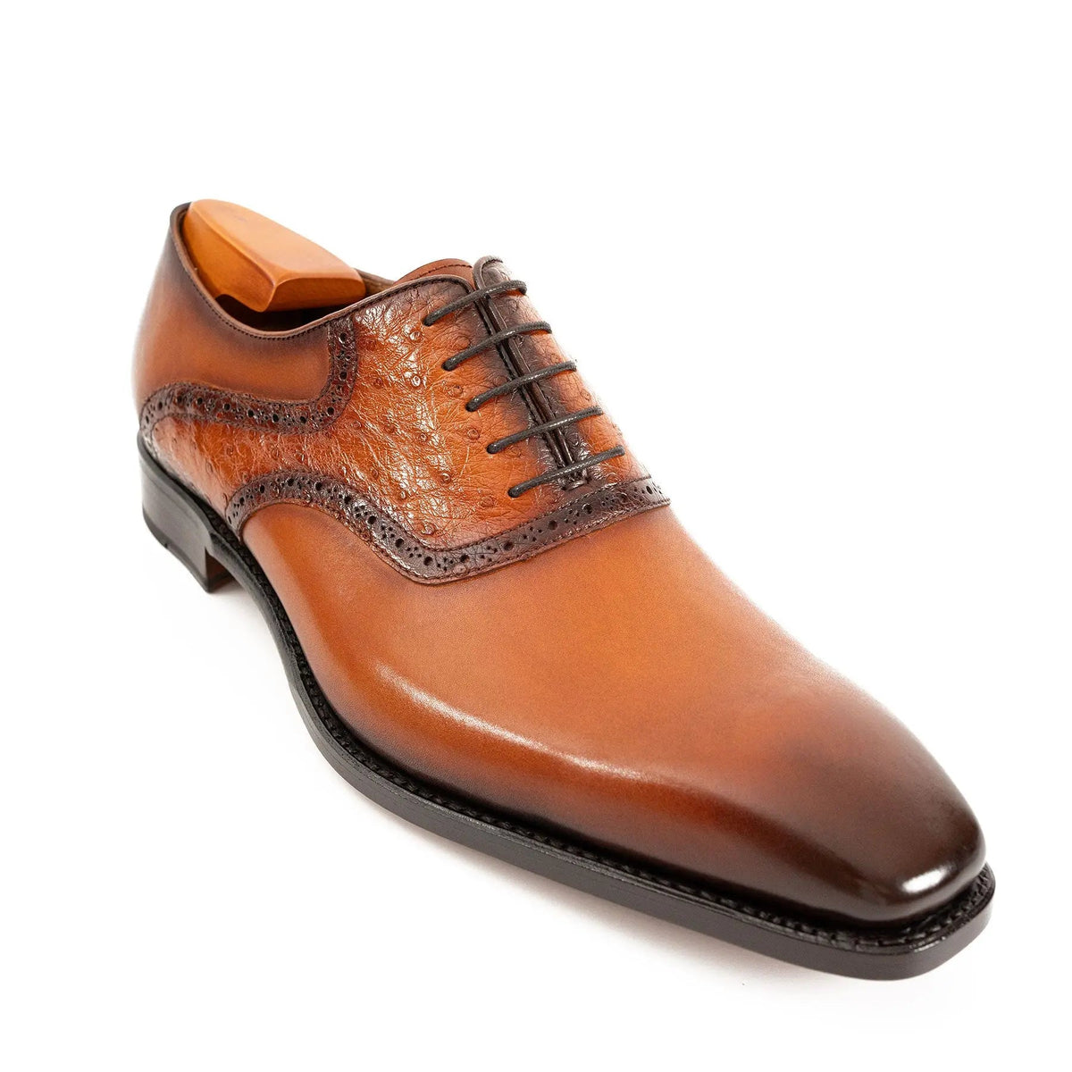 Orange-Brown Square-Toe Cow Leather Oxford Shoes