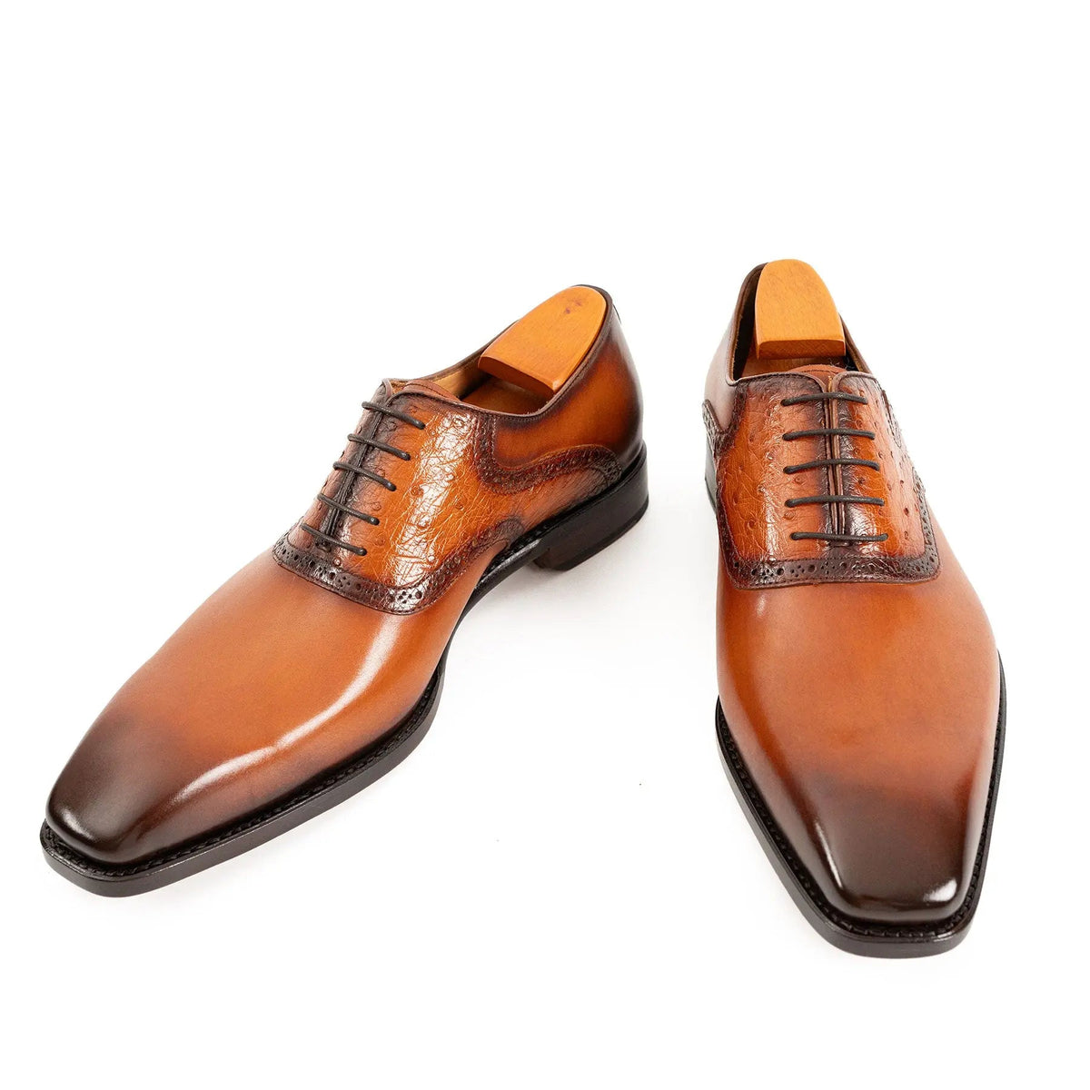 Orange-Brown Square-Toe Cow Leather Oxford Shoes