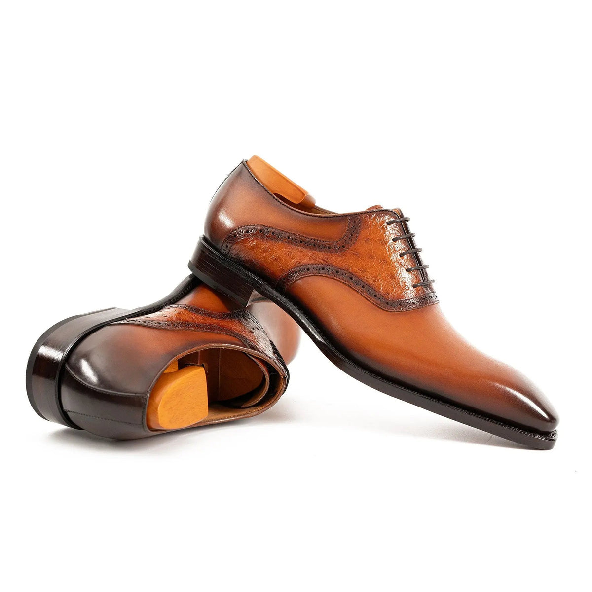 Orange-Brown Square-Toe Cow Leather Oxford Shoes
