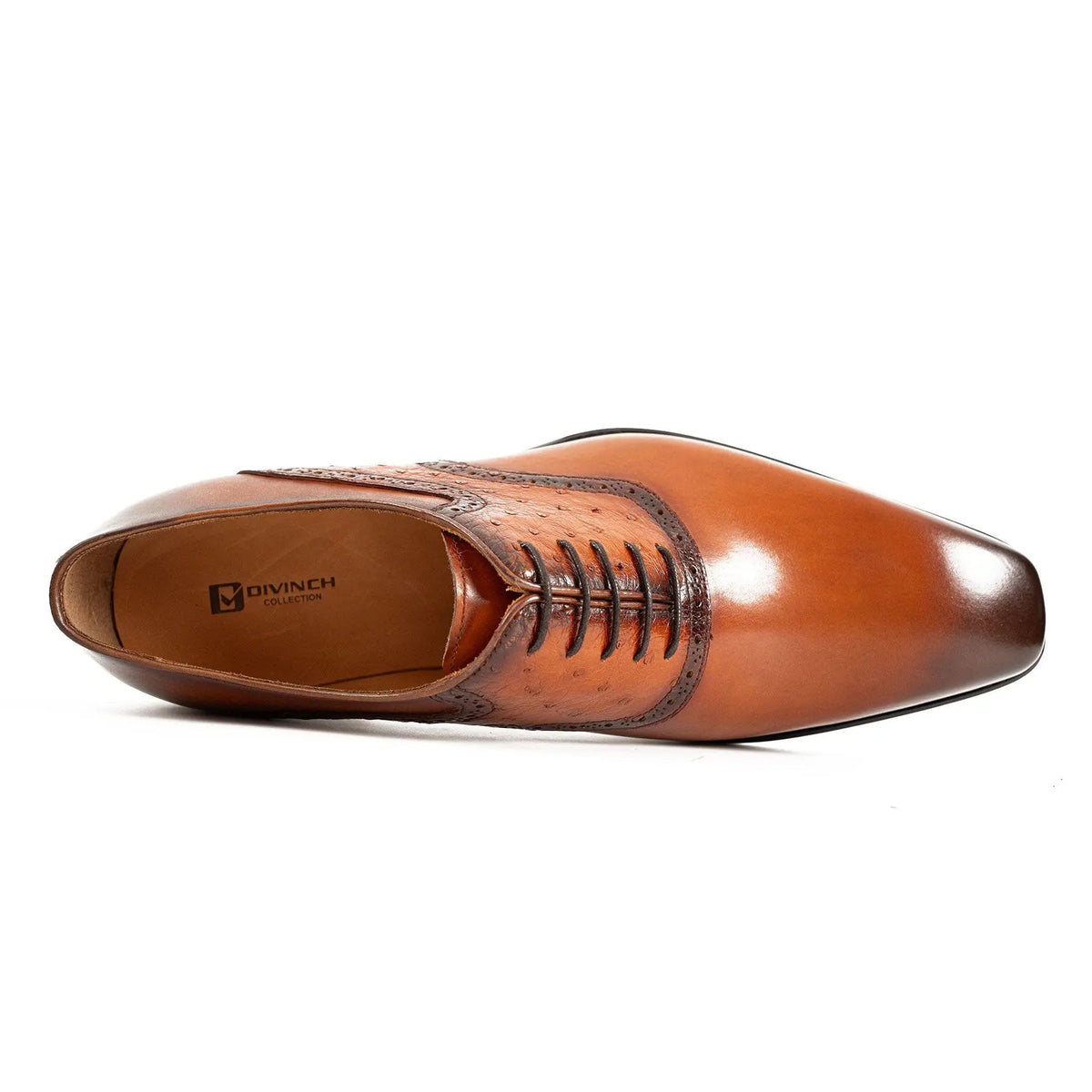 Orange-Brown Square-Toe Cow Leather Oxford Shoes