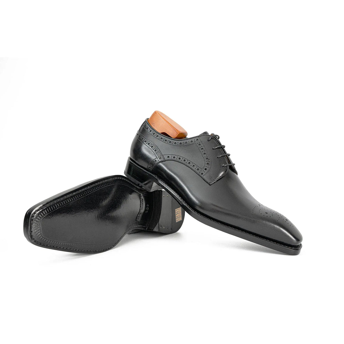 Black Square-Toe Cow Leather Oxford Shoes