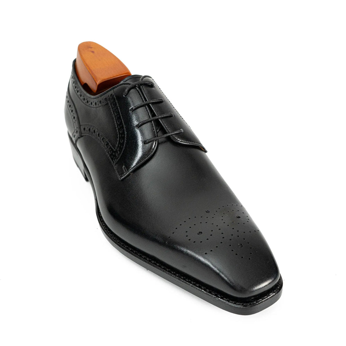 Black Square-Toe Cow Leather Oxford Shoes