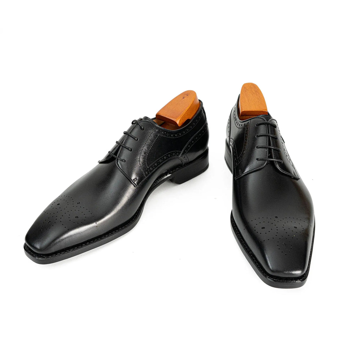 Black Square-Toe Cow Leather Oxford Shoes